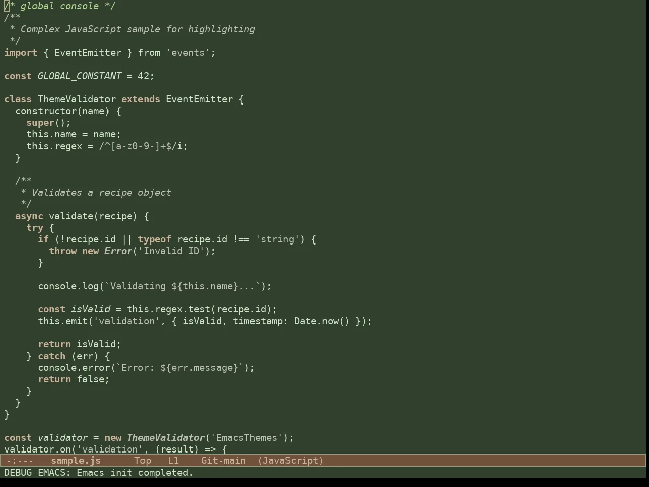 Doric Pine Theme in javascript-mode