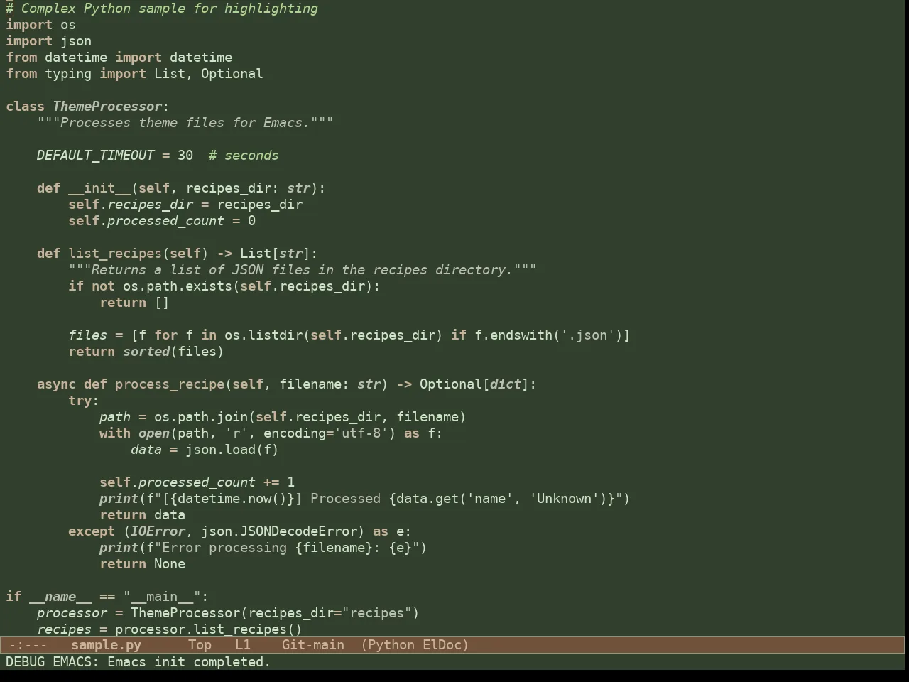 Doric Pine Theme in python-mode