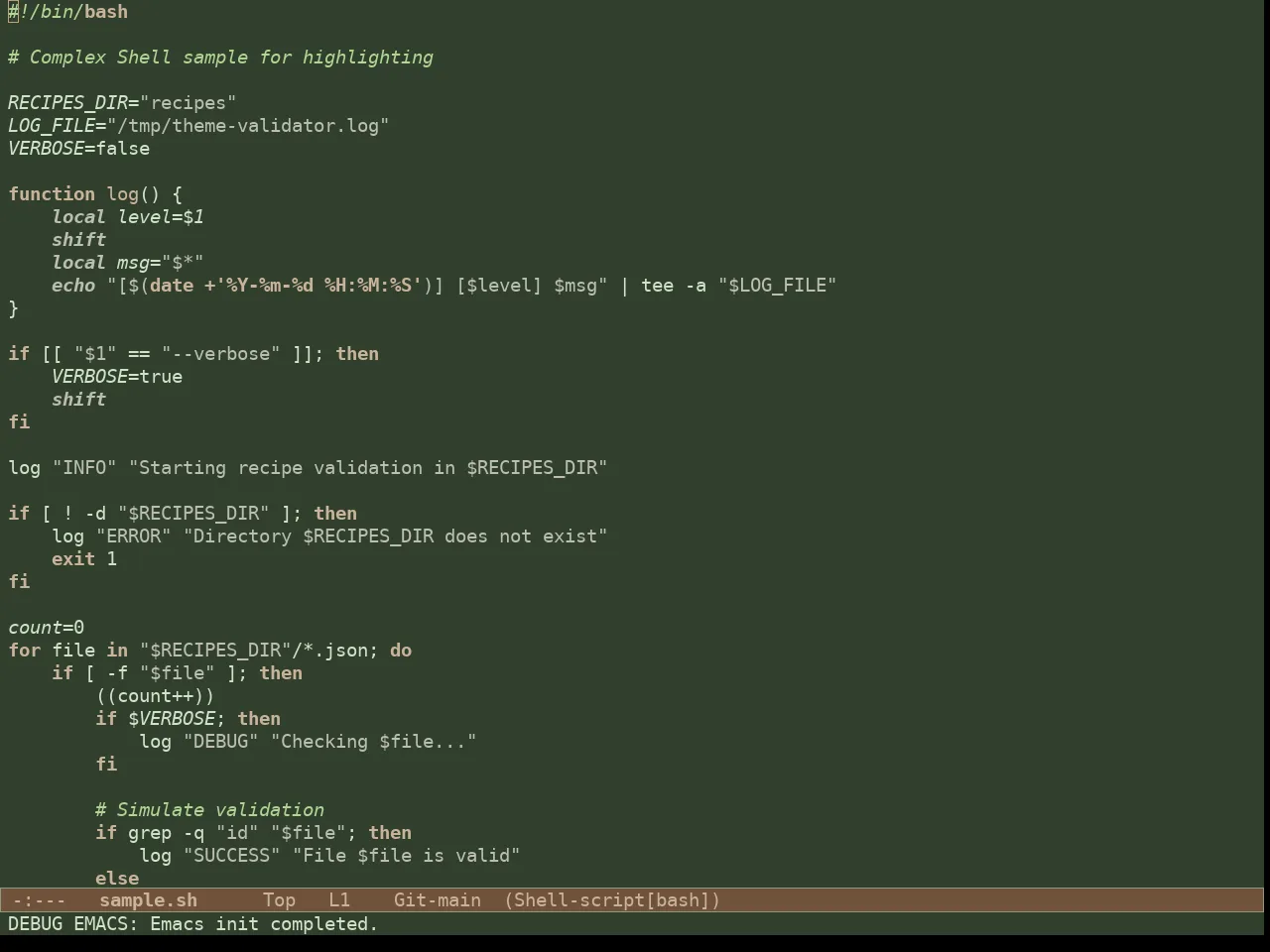 Doric Pine Theme in sh-mode