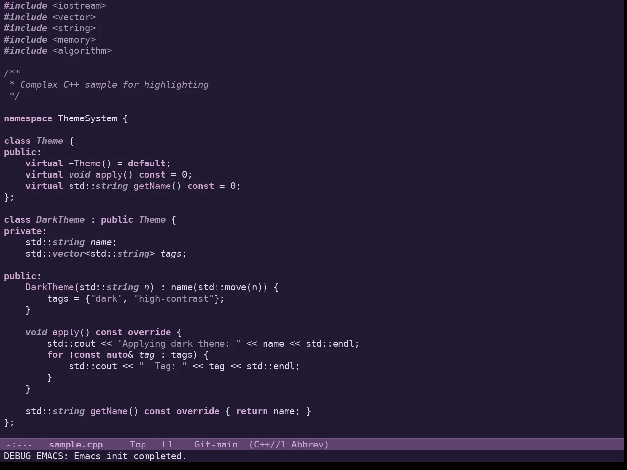Doric Plum Theme in c++-mode