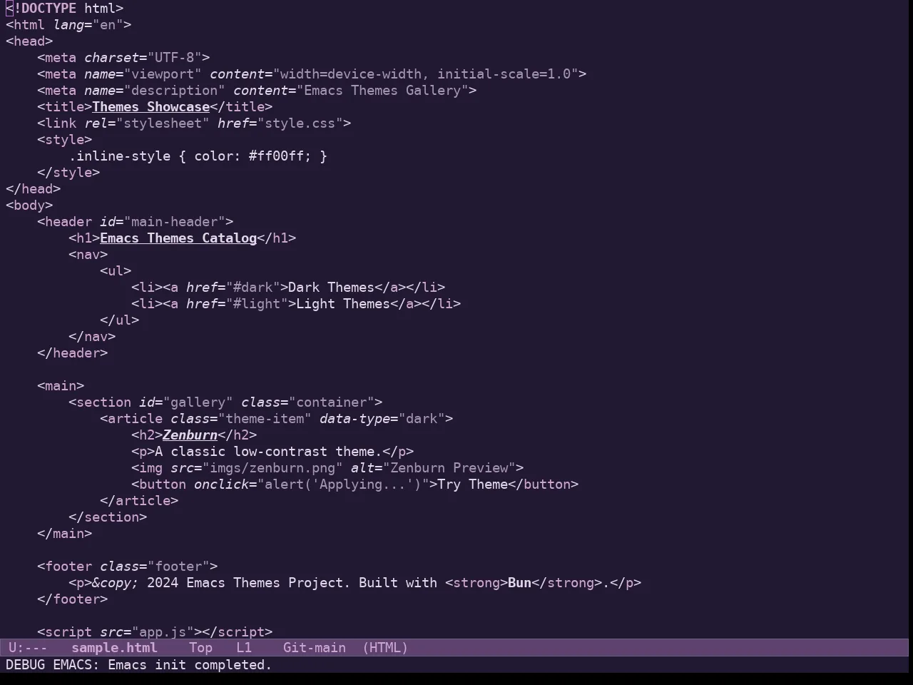 Doric Plum Theme in html-mode