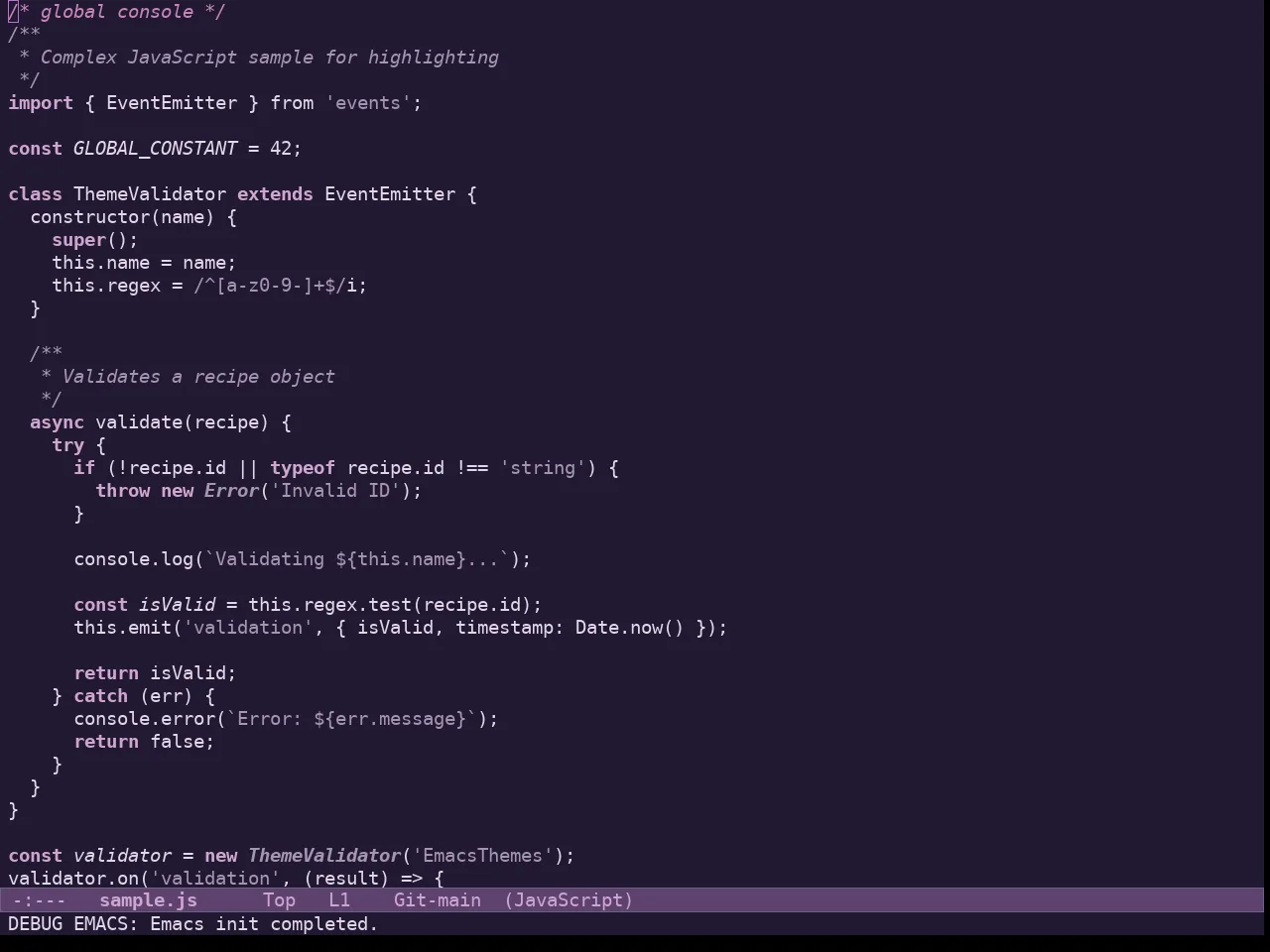 Doric Plum Theme in javascript-mode