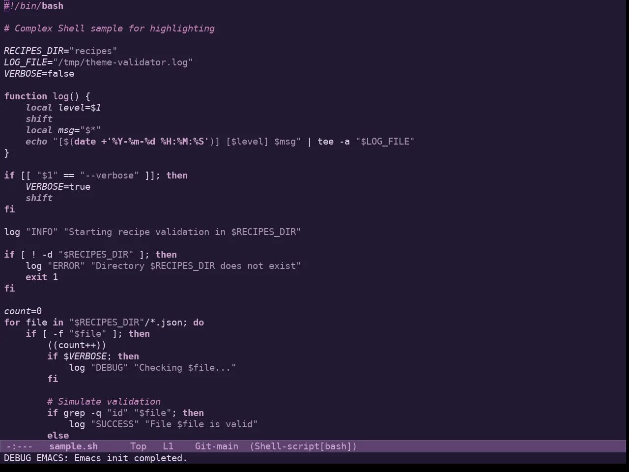 Doric Plum Theme in sh-mode