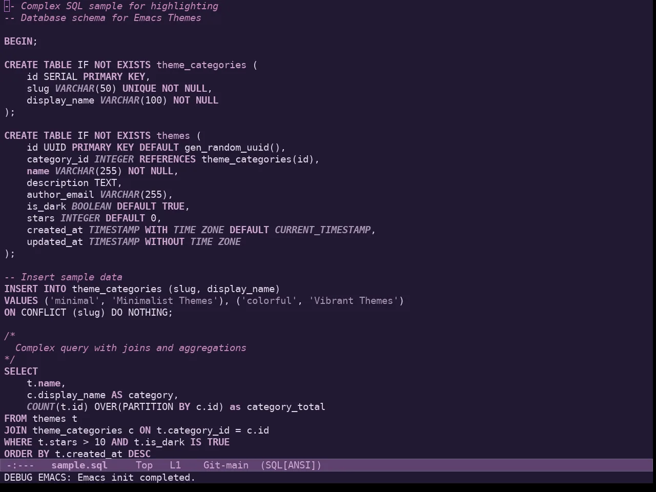 Doric Plum Theme in sql-mode