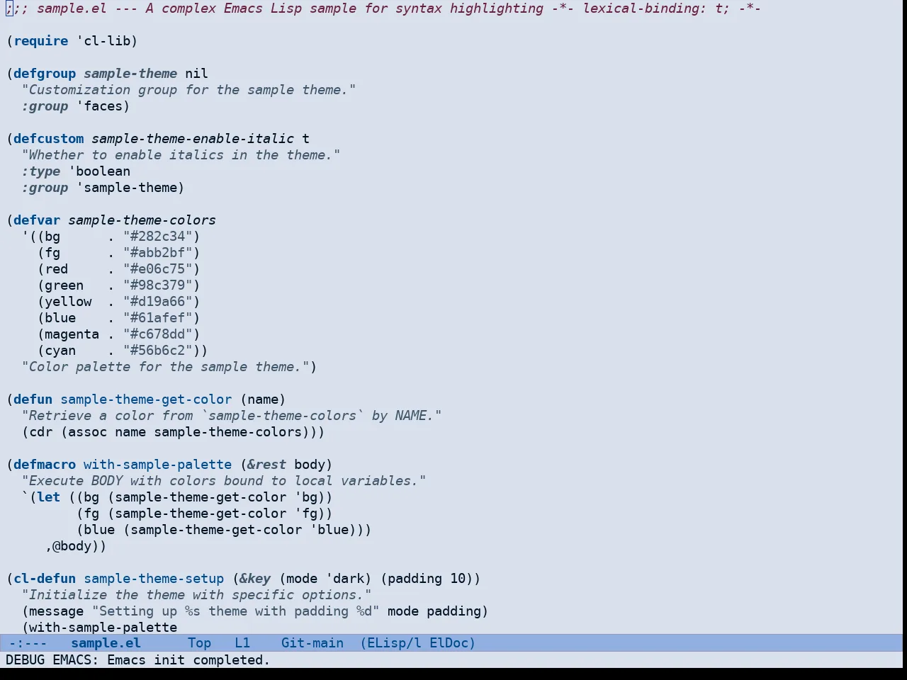 Doric Siren Theme in emacs-lisp-mode