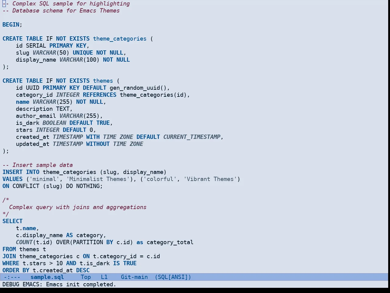Doric Siren Theme in sql-mode