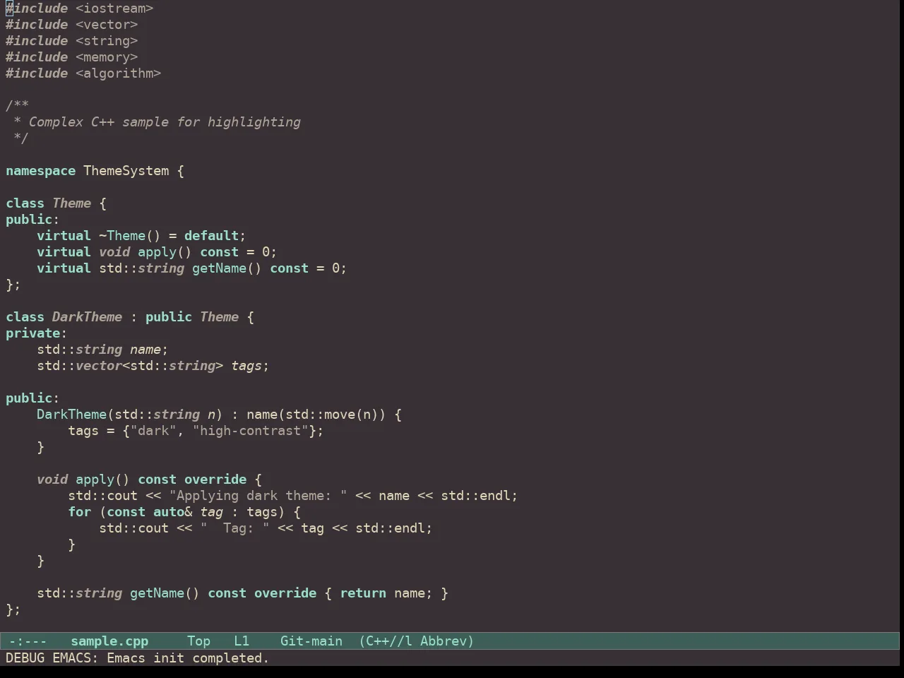 Doric Valley Theme in c++-mode