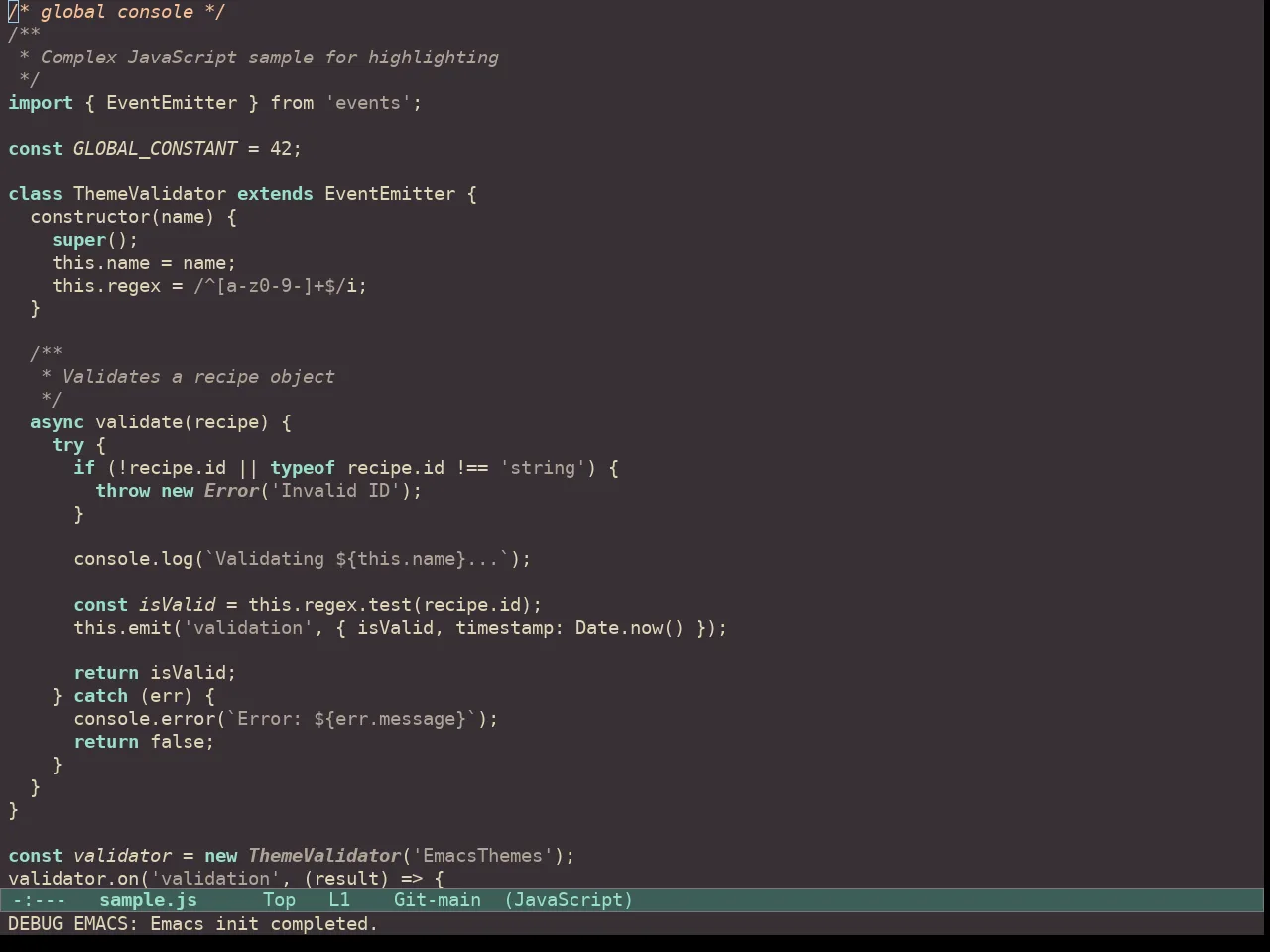 Doric Valley Theme in javascript-mode