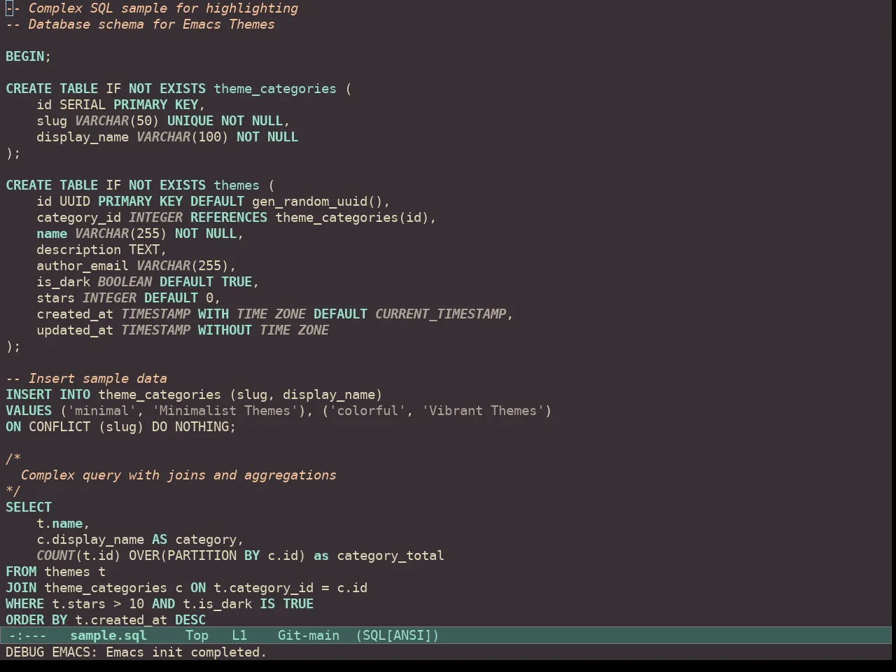 Doric Valley Theme in sql-mode