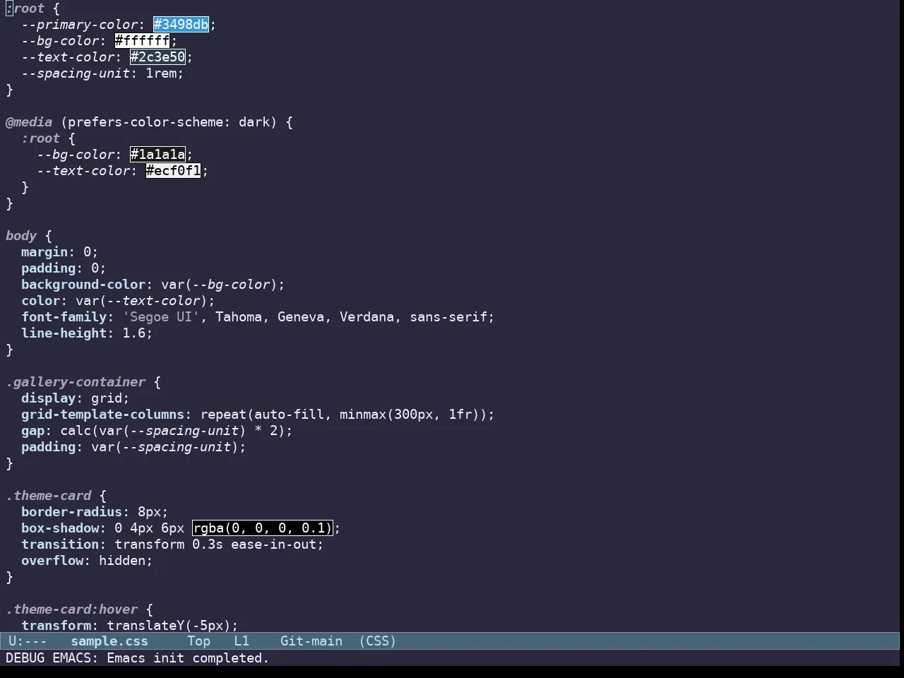 Doric Water Theme in css-mode