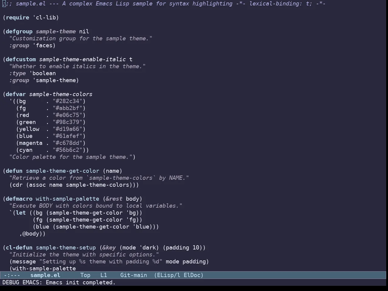 Doric Water Theme in emacs-lisp-mode
