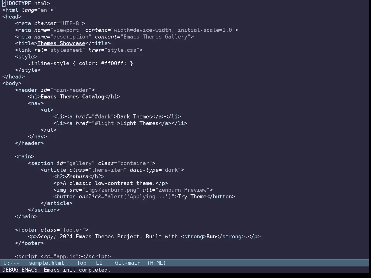 Doric Water Theme in html-mode