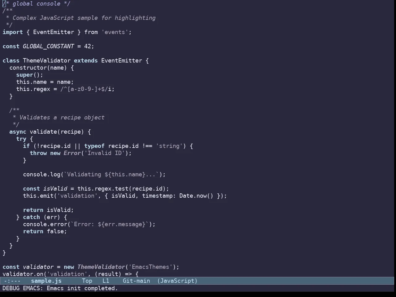 Doric Water Theme in javascript-mode