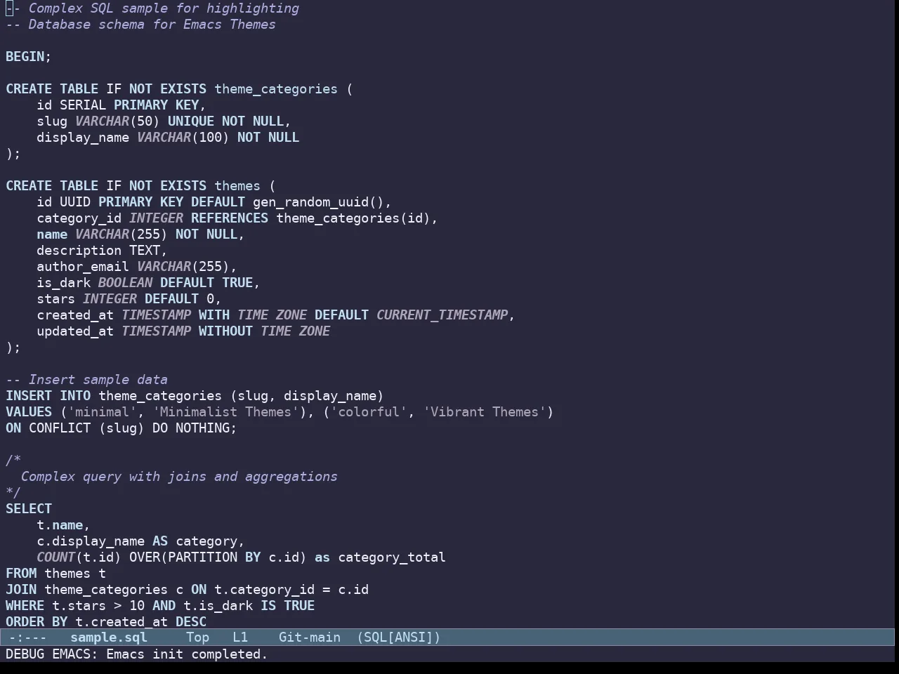 Doric Water Theme in sql-mode
