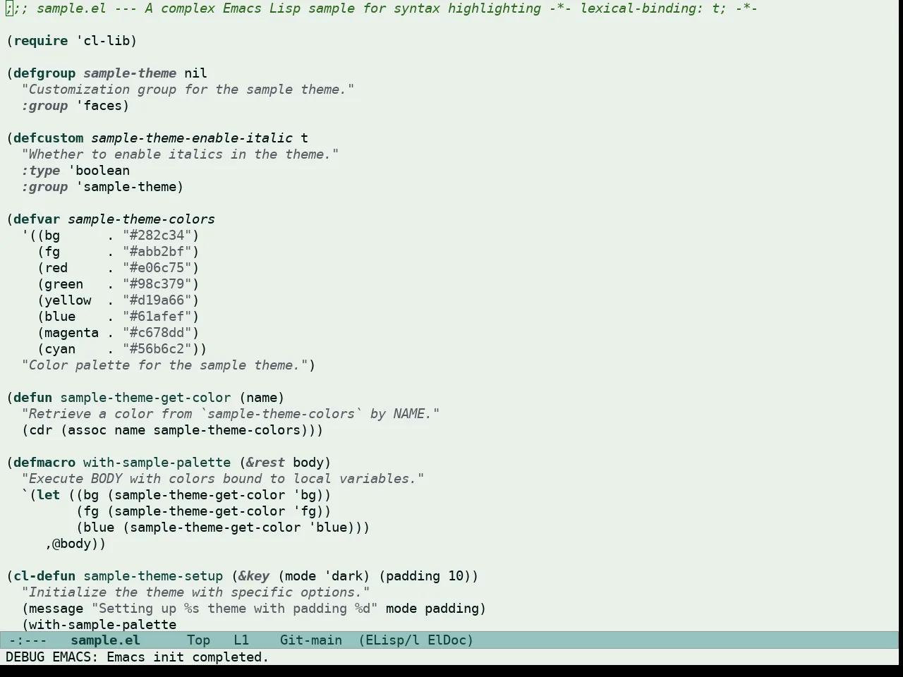 Doric Wind Theme in emacs-lisp-mode