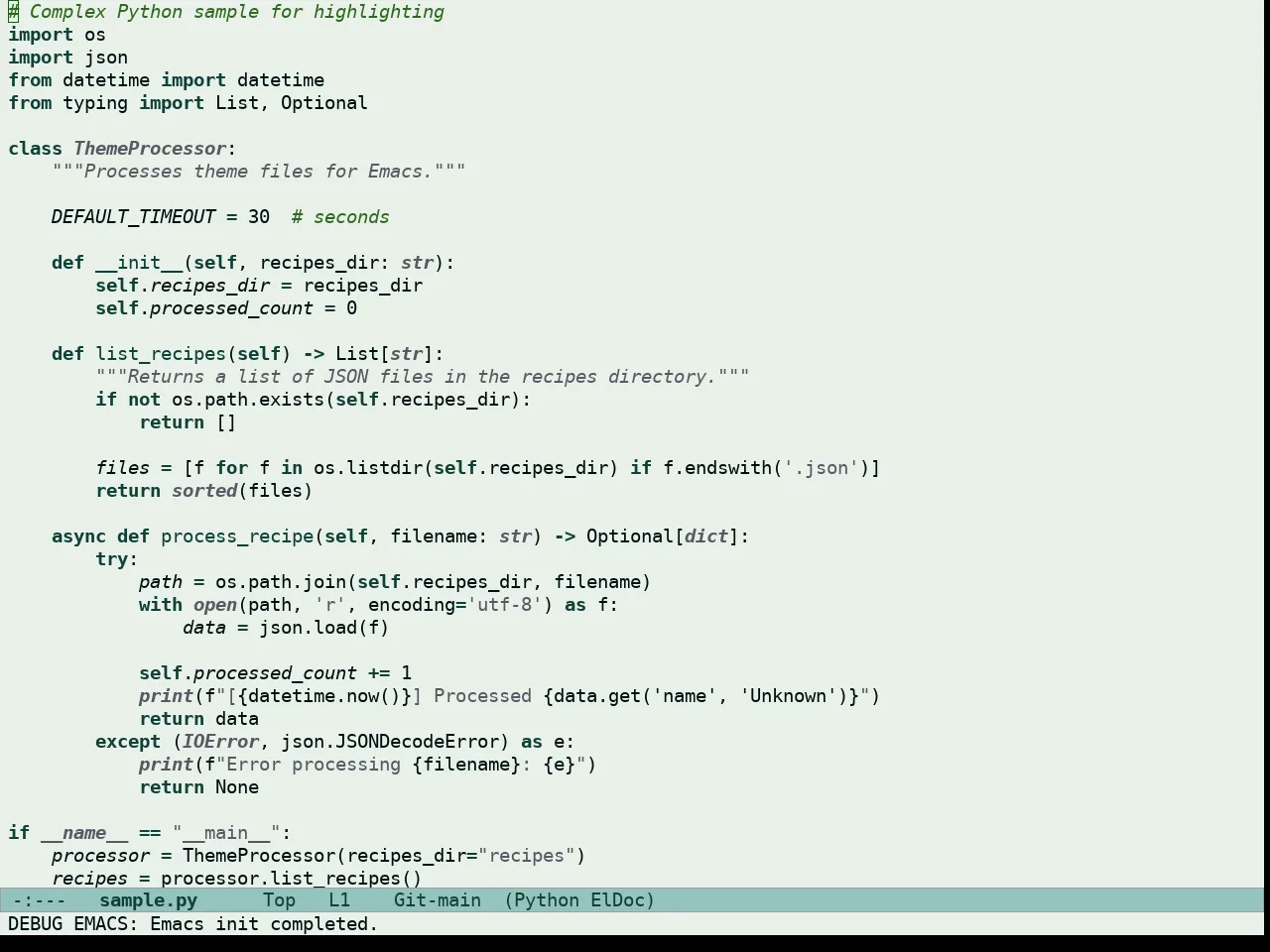 Doric Wind Theme in python-mode