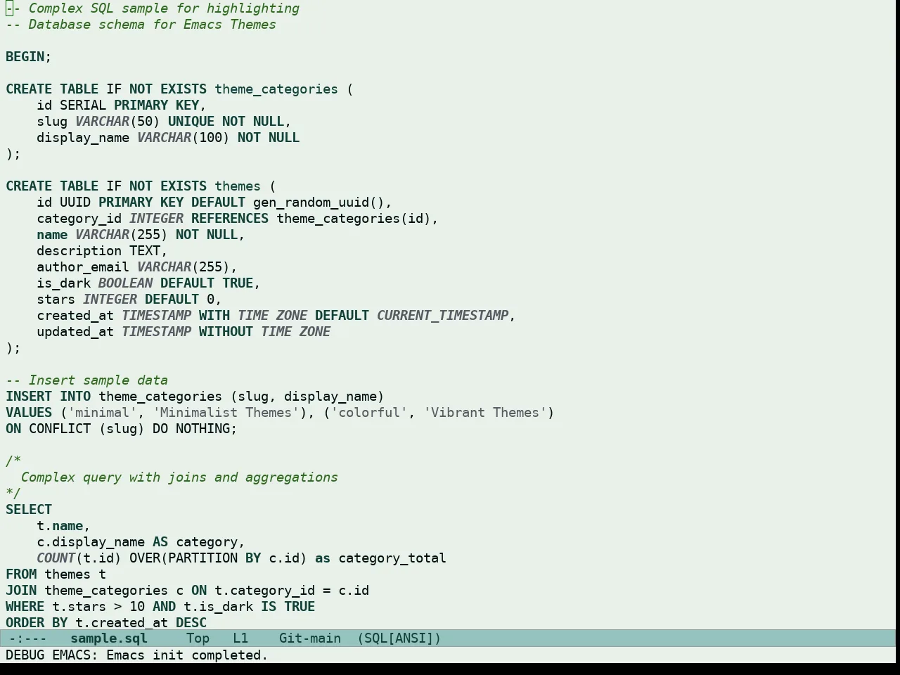 Doric Wind Theme in sql-mode