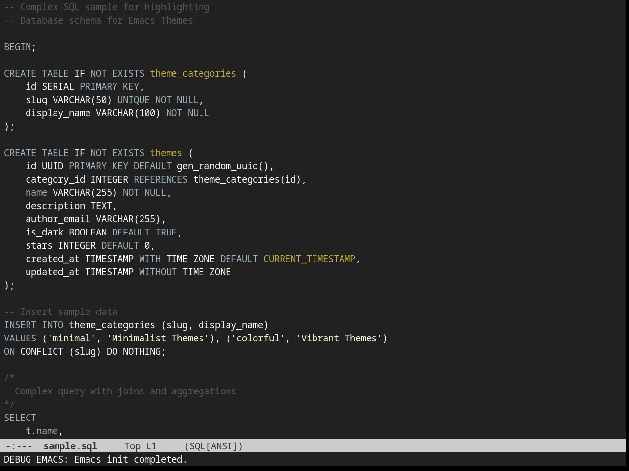 Dorsey Theme in sql-mode