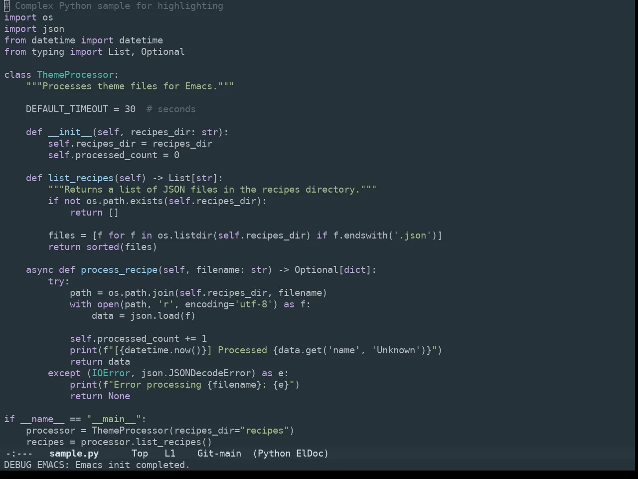 Edna Theme in python-mode