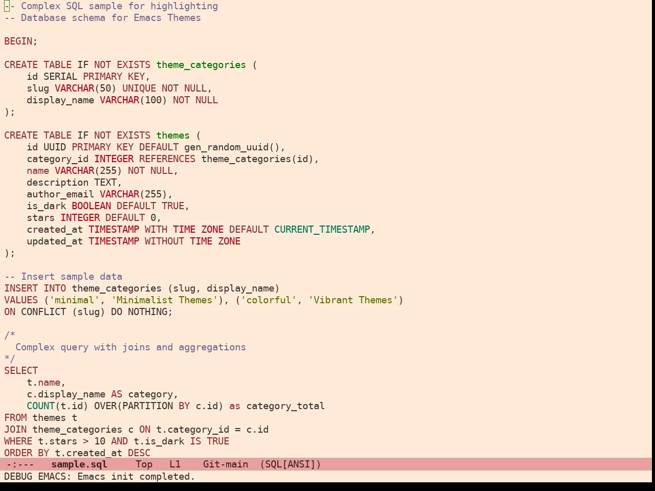 Ef Arbutus Theme in sql-mode