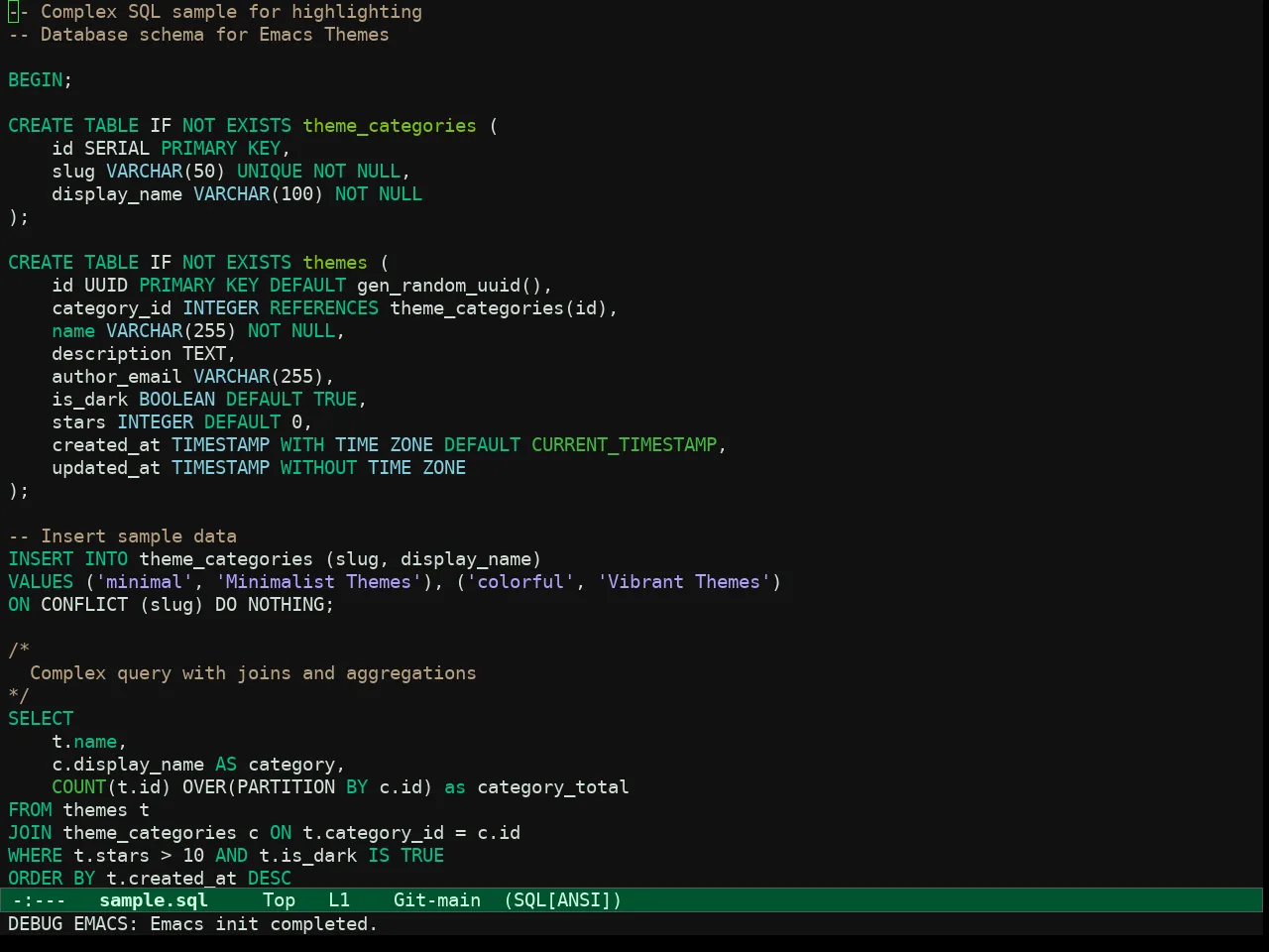 Ef Bio Theme in sql-mode