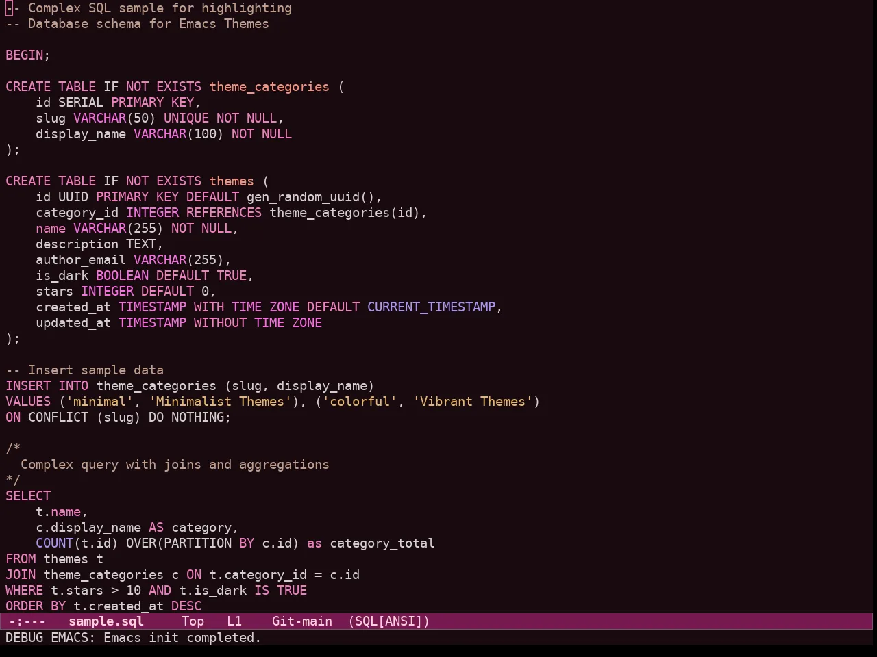 Ef Cherie Theme in sql-mode