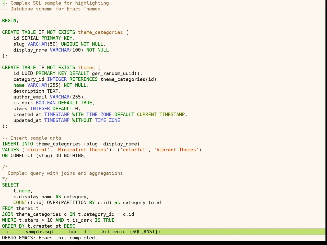 Ef Cyprus Theme in sql-mode