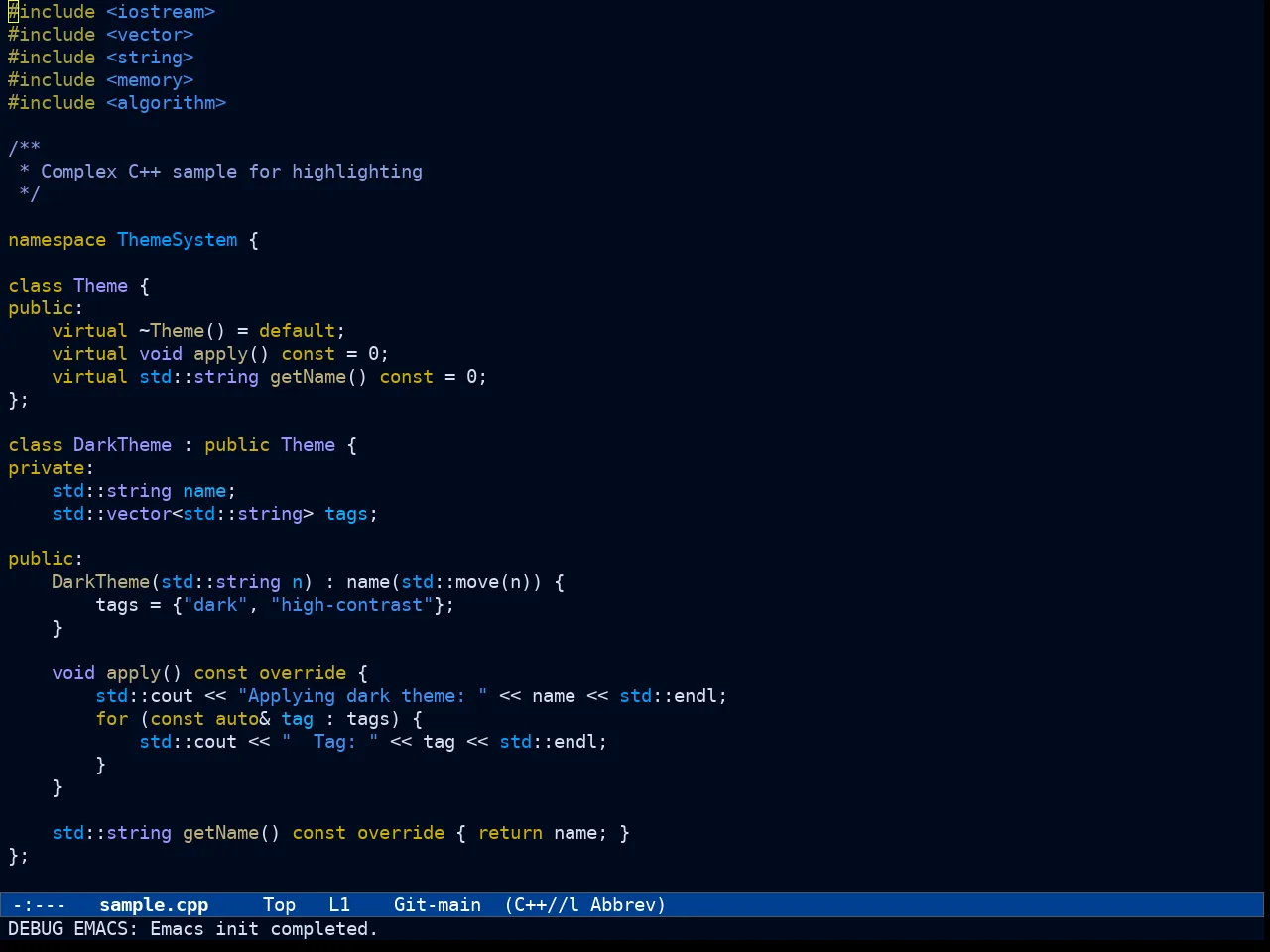 Ef Deuteranopia Dark Theme in c++-mode