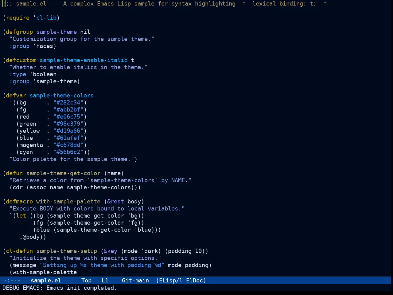 Ef Deuteranopia Dark Theme in emacs-lisp-mode