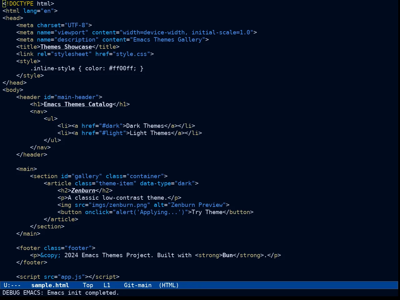 Ef Deuteranopia Dark Theme in html-mode