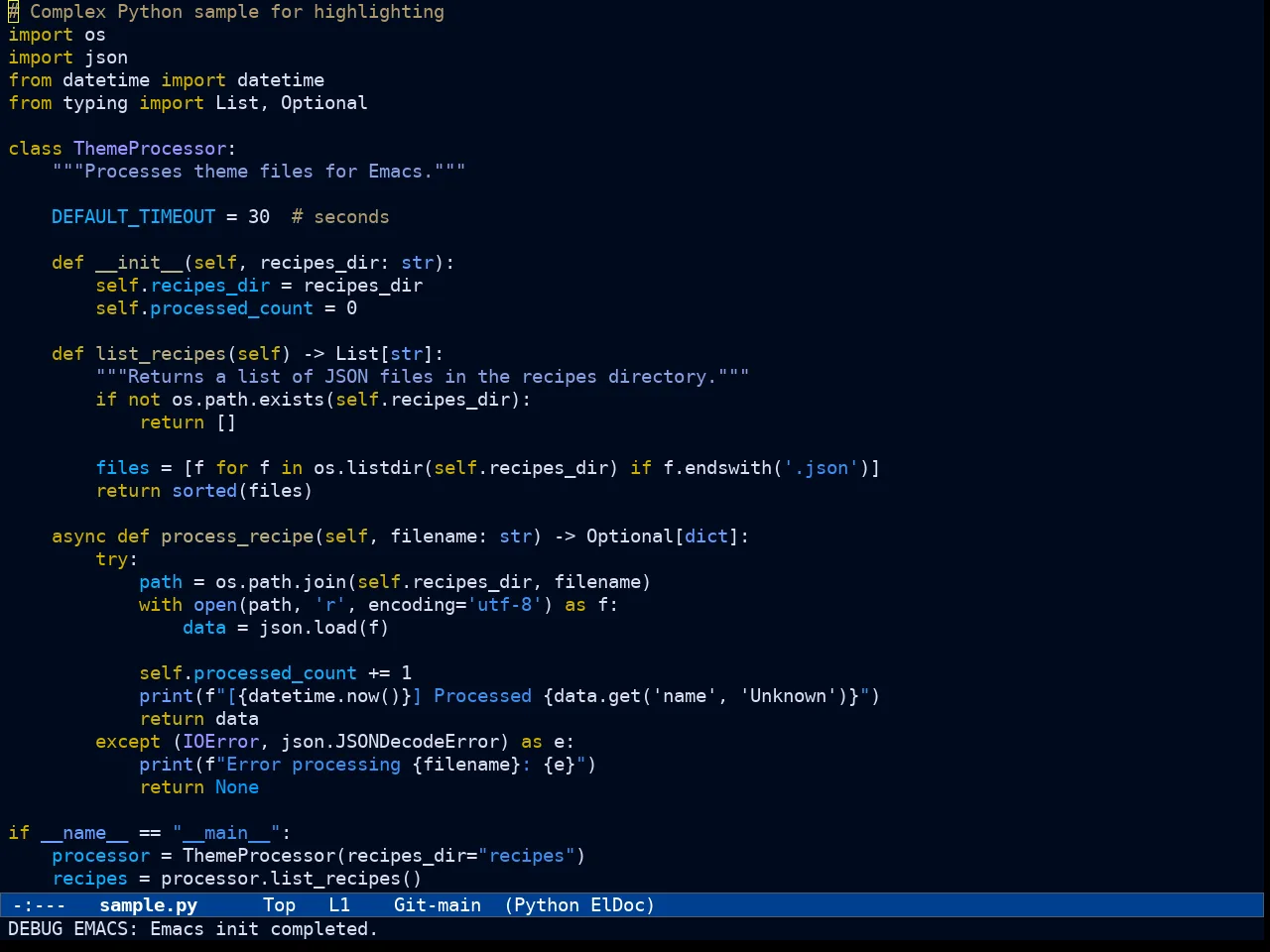 Ef Deuteranopia Dark Theme in python-mode