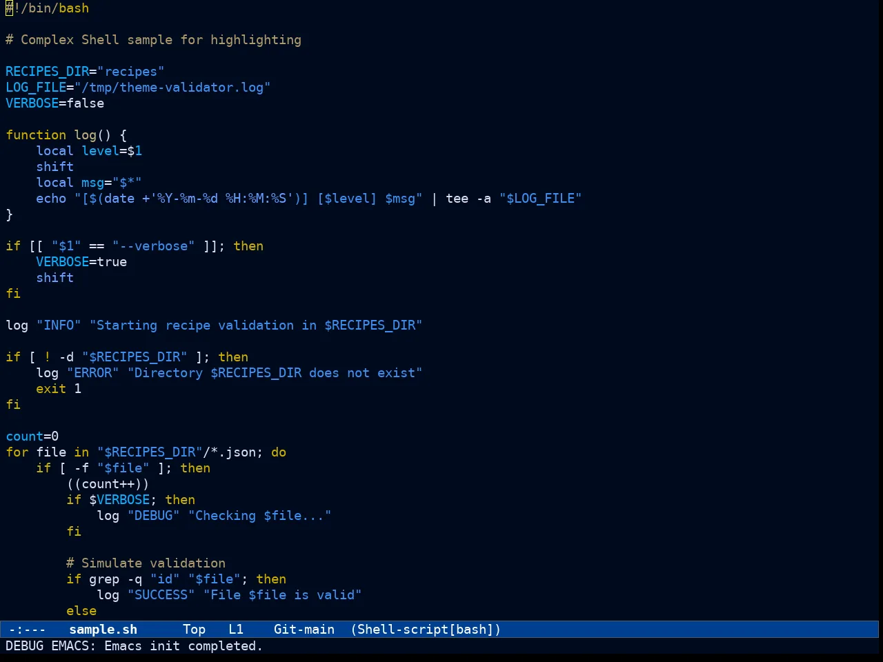 Ef Deuteranopia Dark Theme in sh-mode