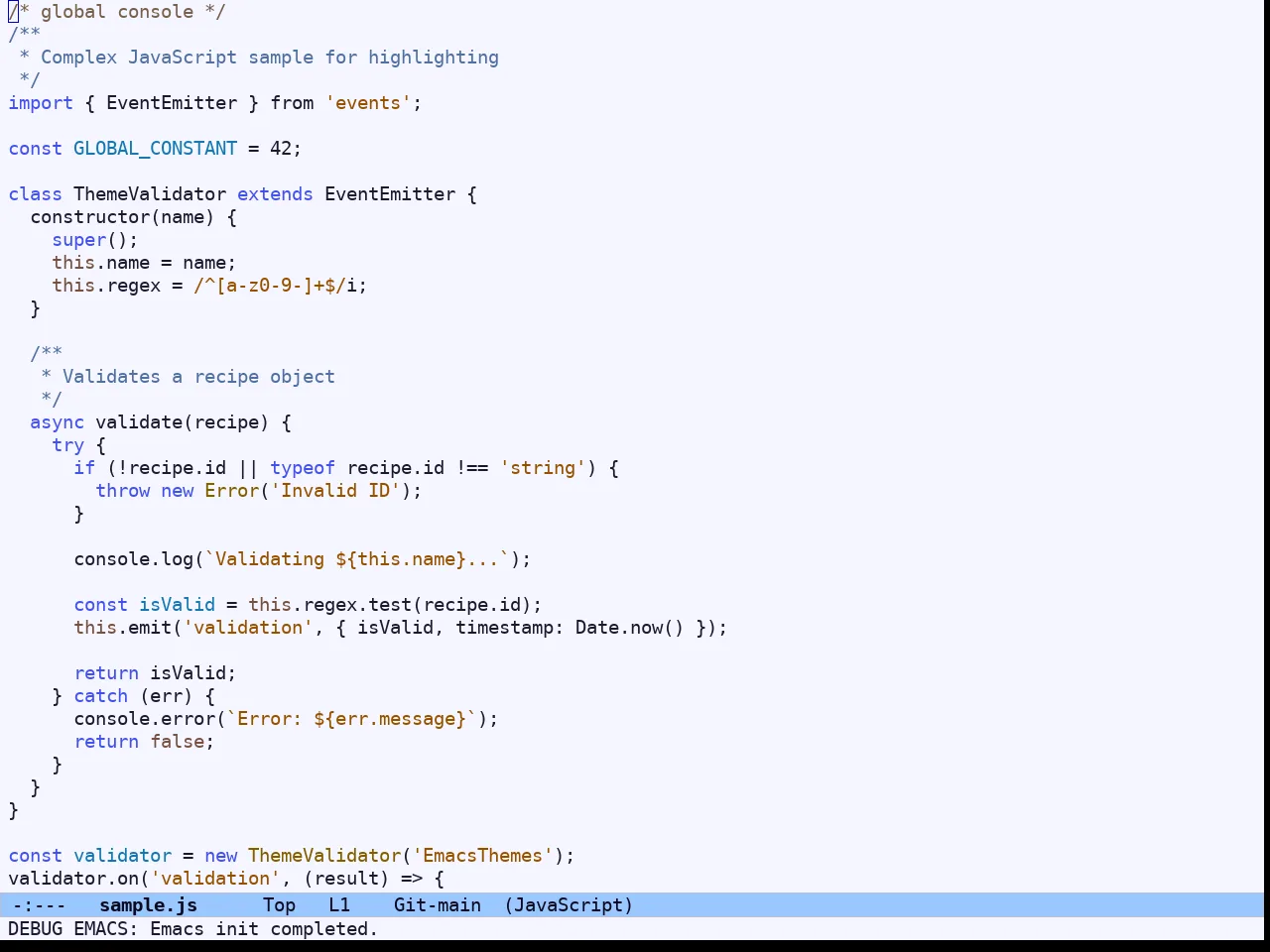 Ef Deuteranopia Light Theme in javascript-mode
