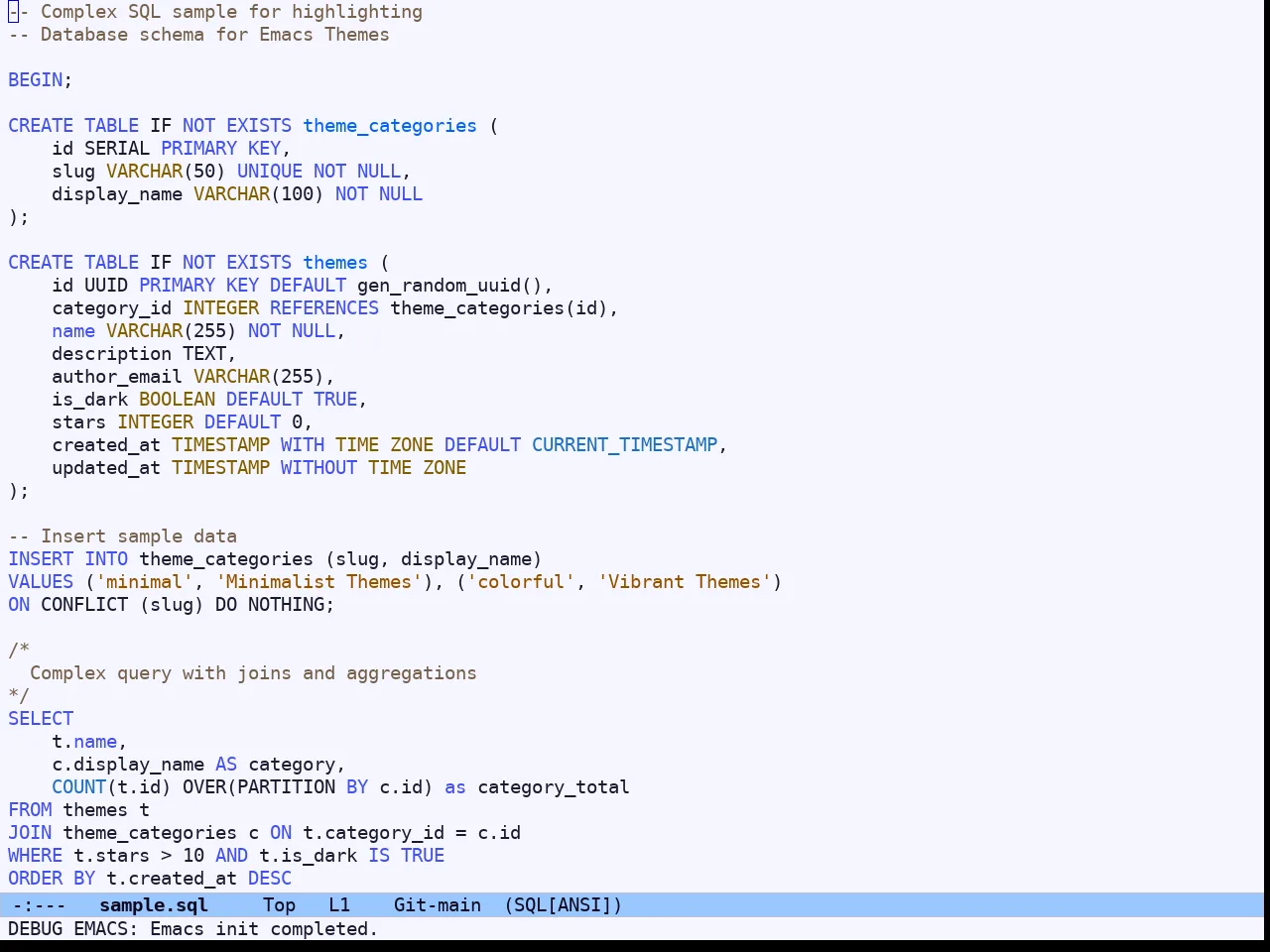 Ef Deuteranopia Light Theme in sql-mode