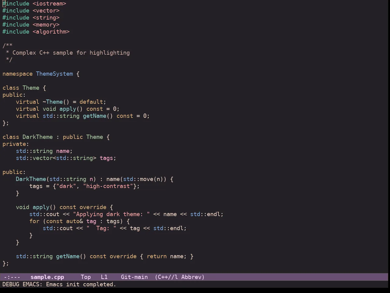 Ef Dream Theme in c++-mode