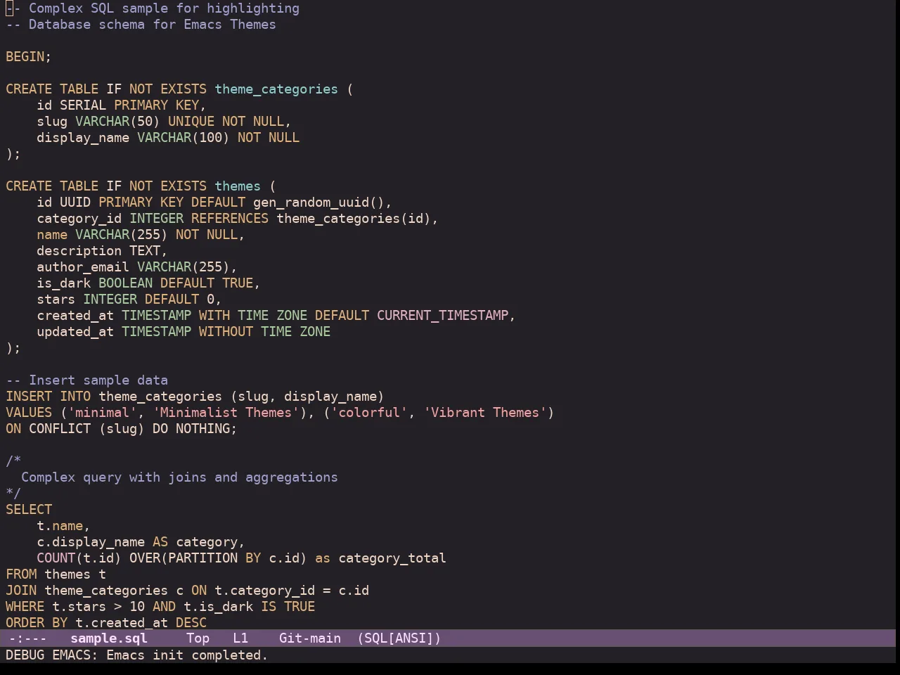 Ef Dream Theme in sql-mode