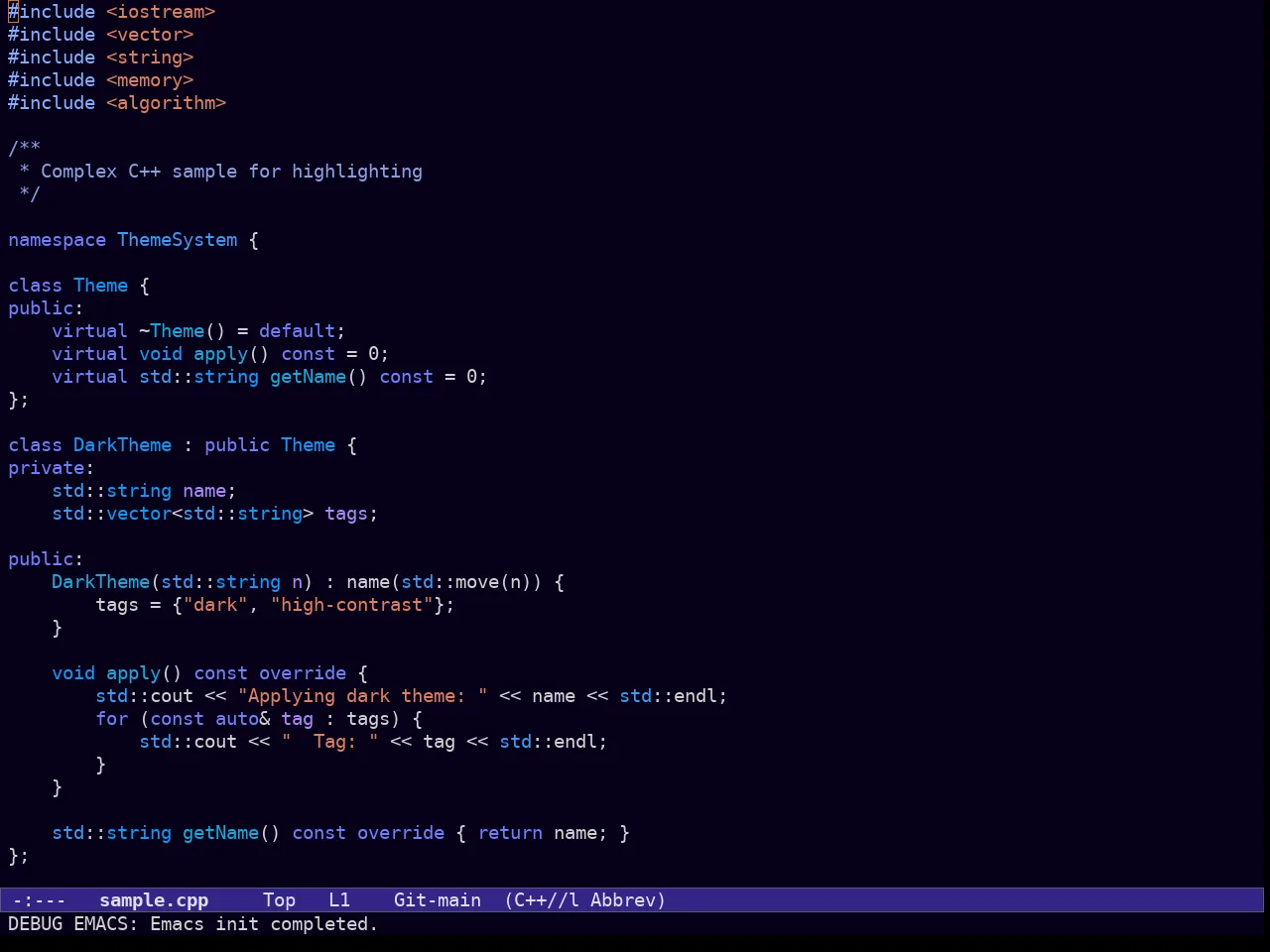 Ef Duo Dark Theme in c++-mode