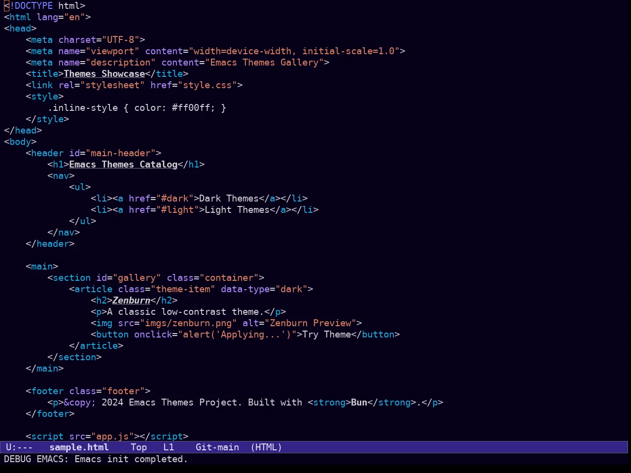 Ef Duo Dark Theme in html-mode