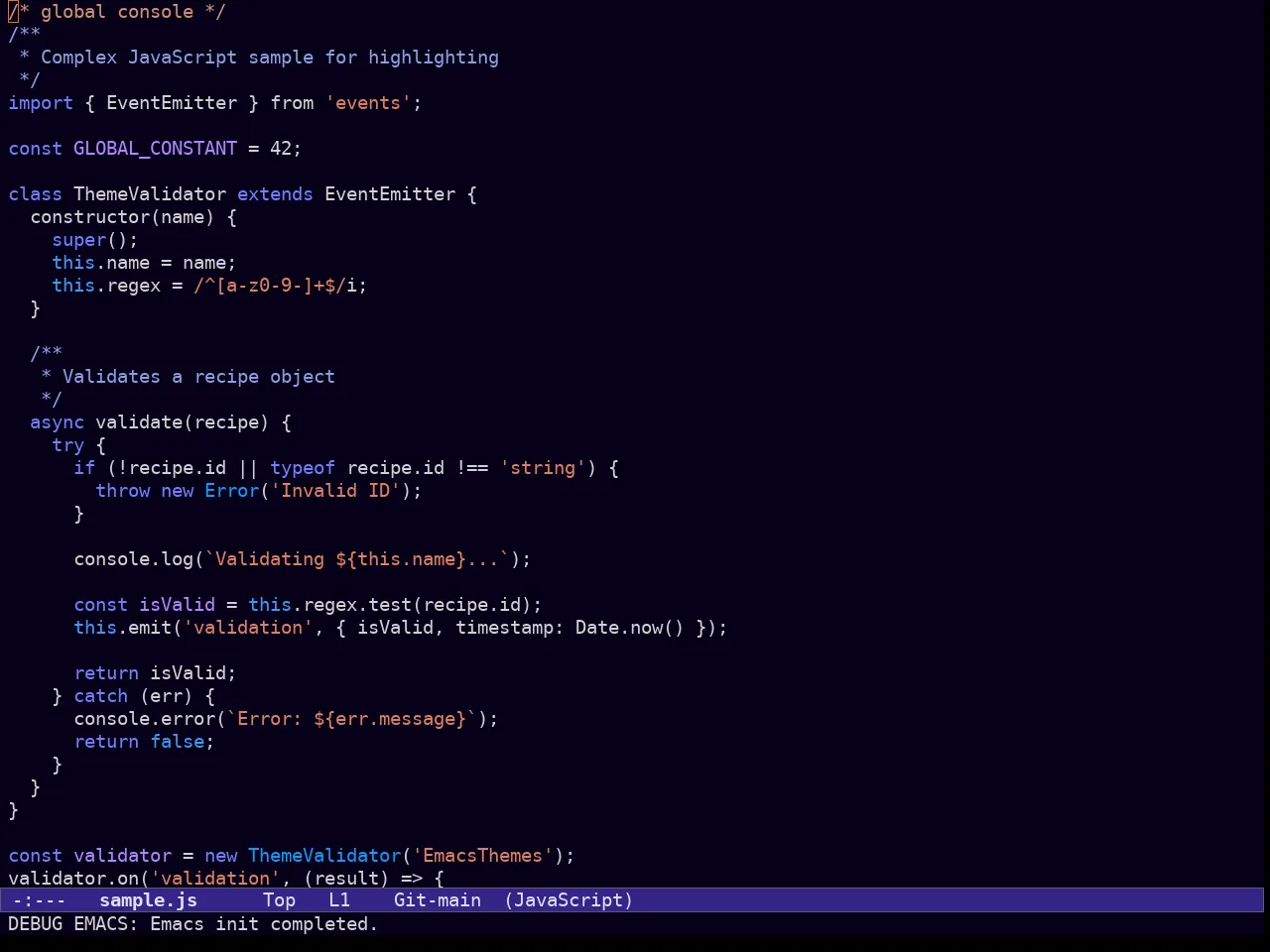Ef Duo Dark Theme in javascript-mode
