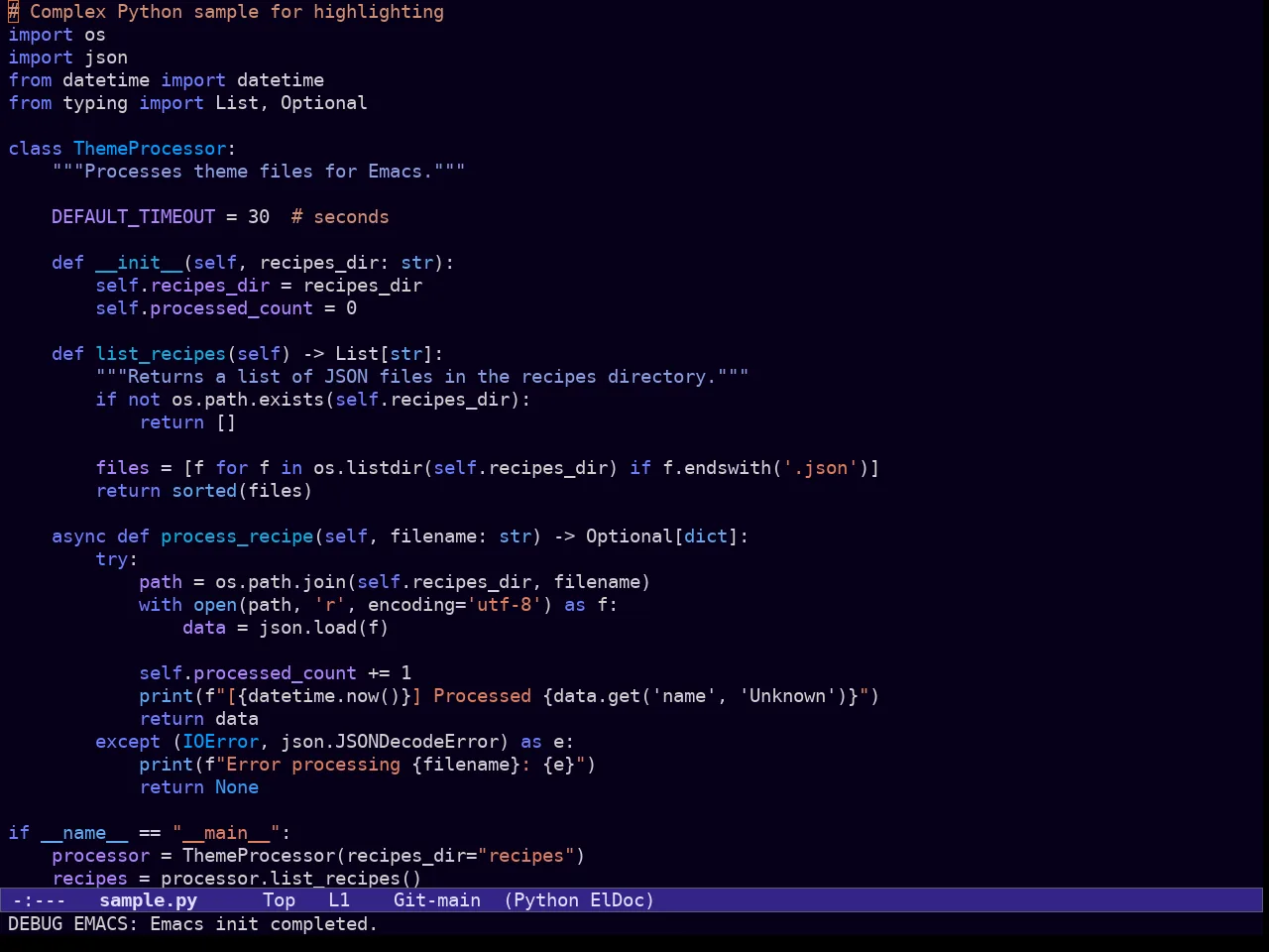 Ef Duo Dark Theme in python-mode