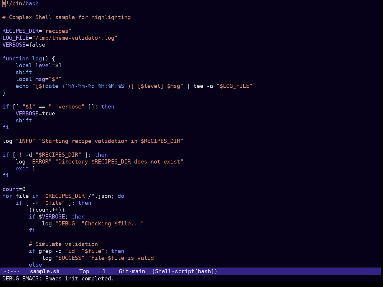 Ef Duo Dark Theme in sh-mode