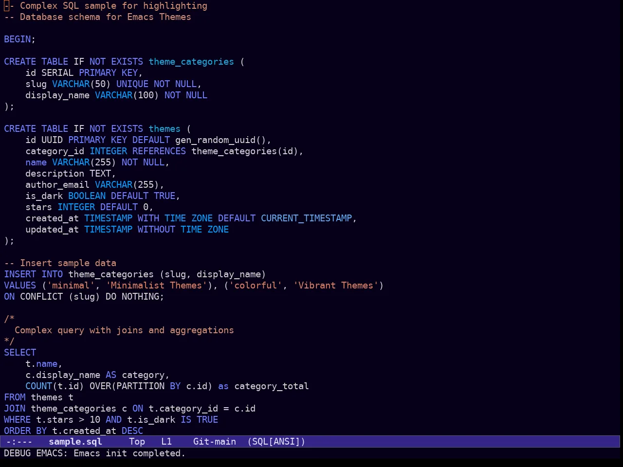 Ef Duo Dark Theme in sql-mode