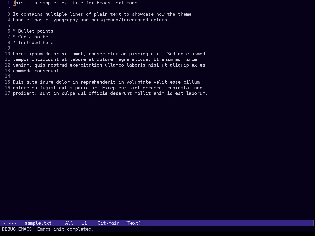 Ef Duo Dark Theme in text-mode