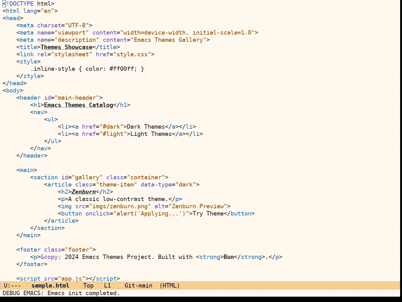 Ef Duo Light Theme in html-mode