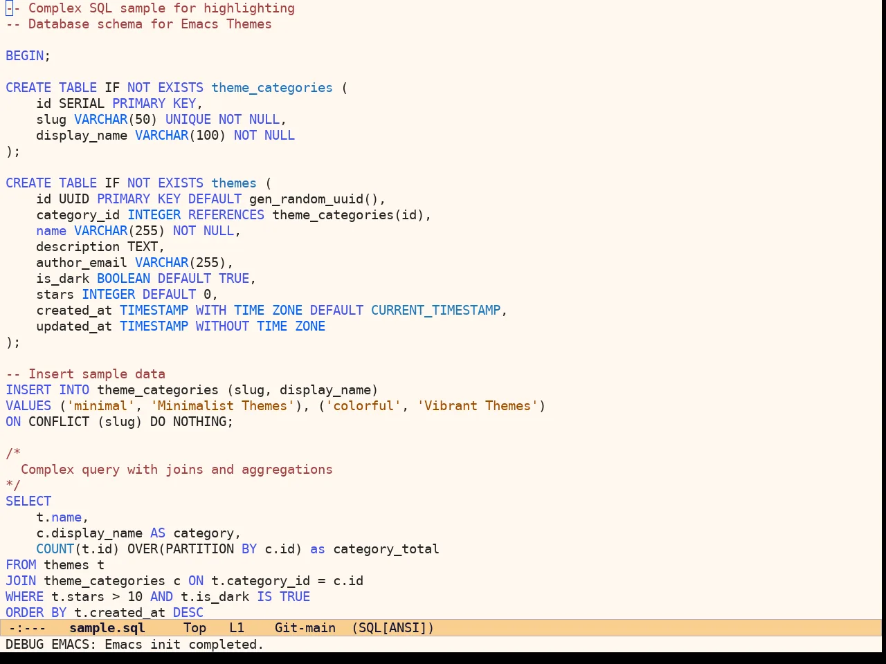 Ef Duo Light Theme in sql-mode