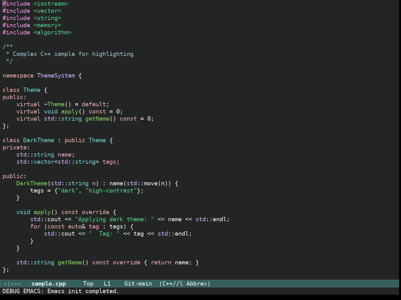 Ef Elea Dark Theme in c++-mode