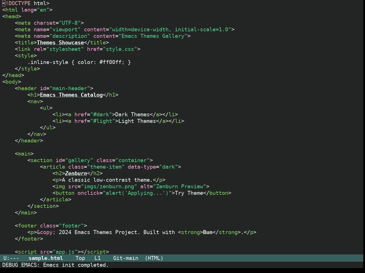 Ef Elea Dark Theme in html-mode