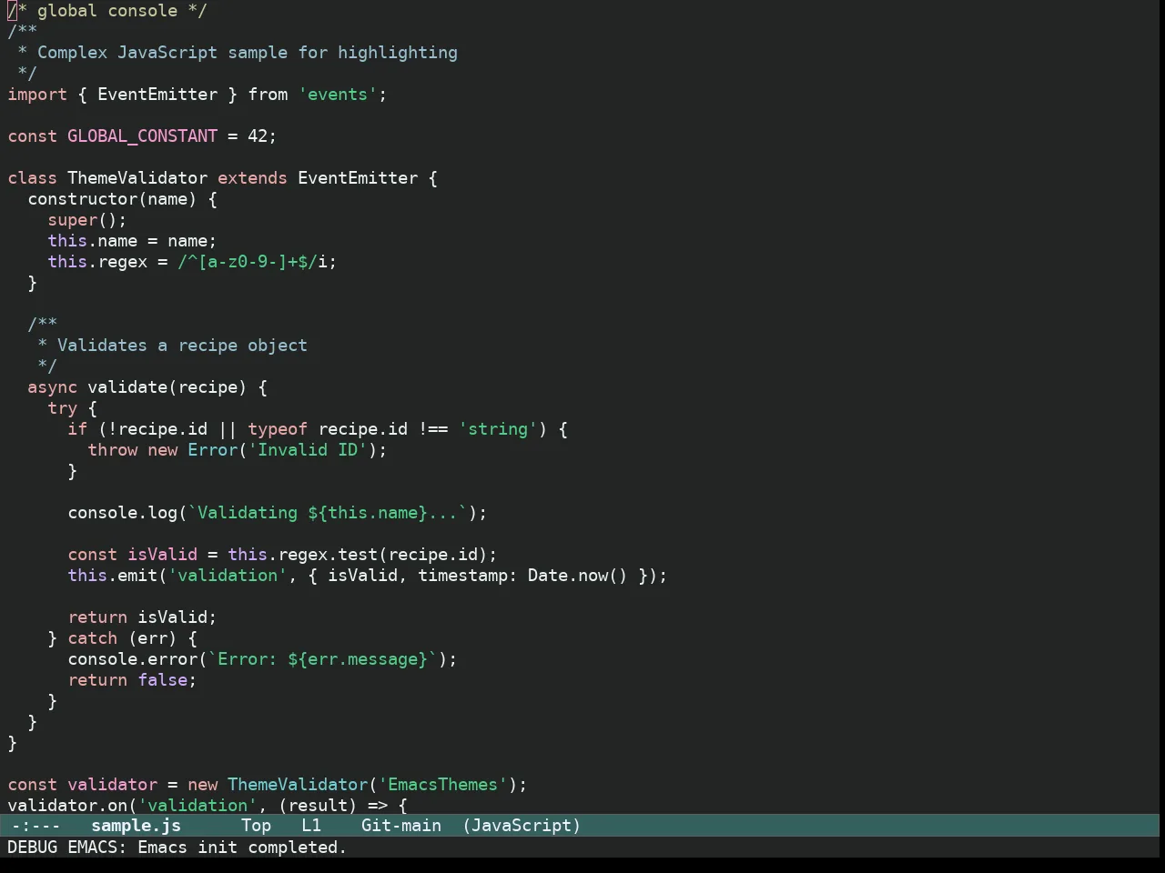 Ef Elea Dark Theme in javascript-mode