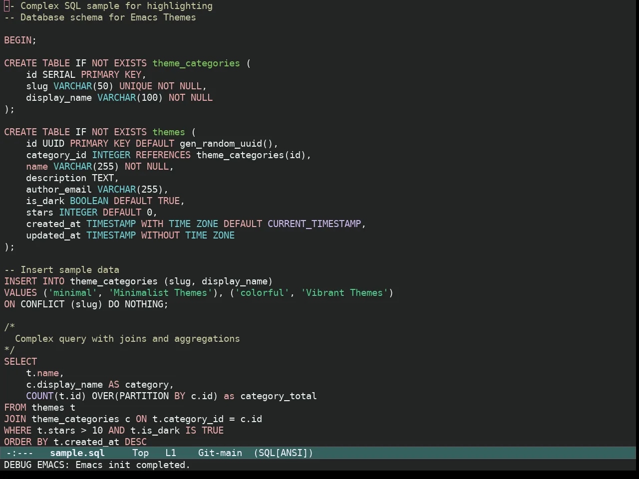 Ef Elea Dark Theme in sql-mode