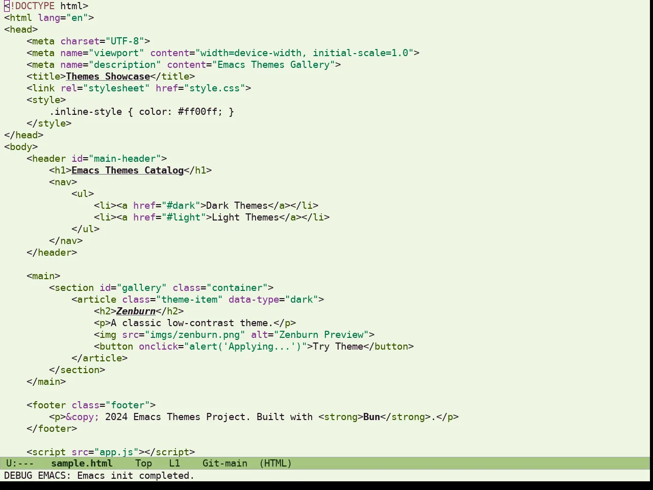 Ef Elea Light Theme in html-mode